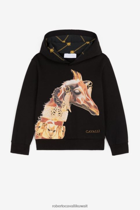 Roberto Cavalli فتيات أسود هودي بطبعة زرافة ملابس 4H40H1523