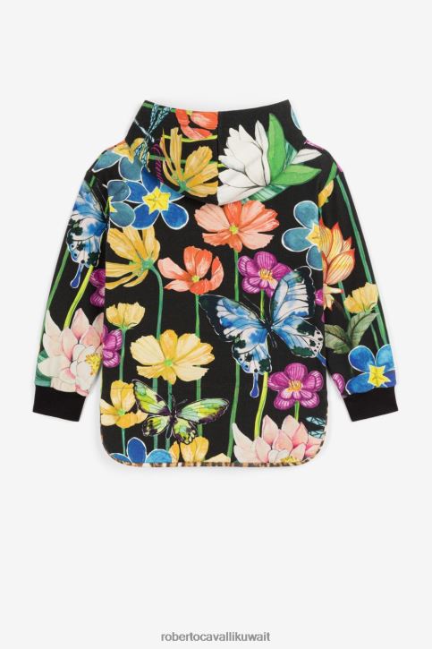 Roberto Cavalli فتيات أسود هودي بسحاب ورأس النمر وطبعة سلسلة ملابس 4H40H1526