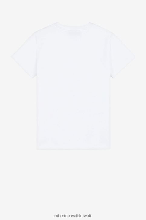 Roberto Cavalli فتيات البصرية الأبيض تيشيرت بطبعة النمر ملابس 4H40H1529