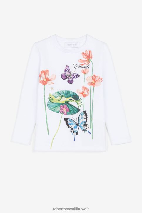 Roberto Cavalli فتيات قبالة الأبيض بلوزة بطبعة زهور ملابس 4H40H1531