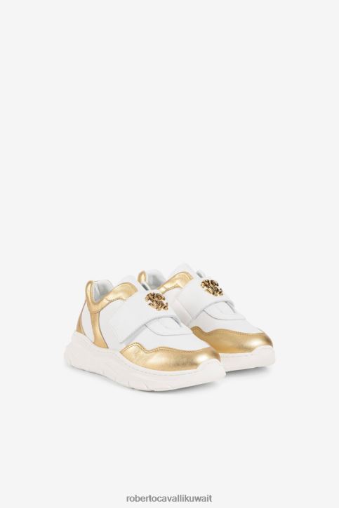 Roberto Cavalli فتيات البصرية الأبيض أحذية رياضية ثعبان مرآة أحذية 4H40H1541