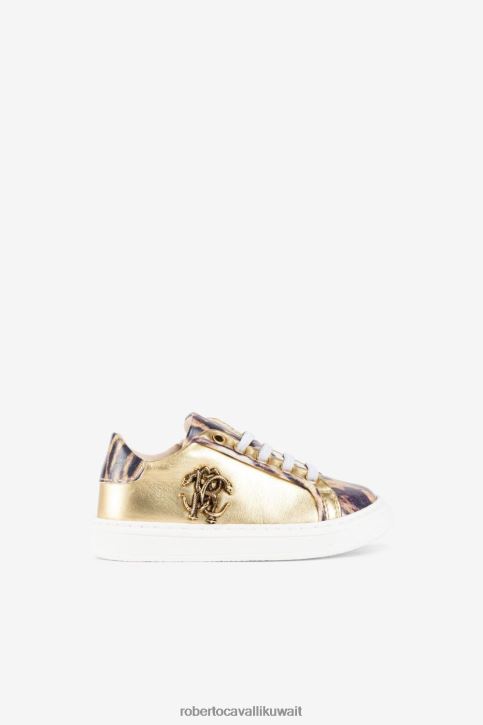 Roberto Cavalli فتيات البصرية الأبيض أحذية رياضية ثعبان مرآة أحذية 4H40H1541