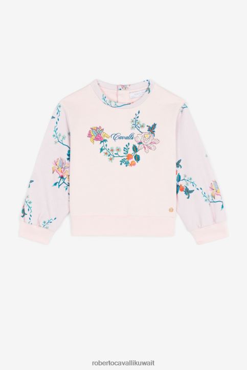 Roberto Cavalli فتيات لون القرنفل سويت شيرت من القطن بشعار الماركة ومطرز بالزهور ملابس 4H40H1549
