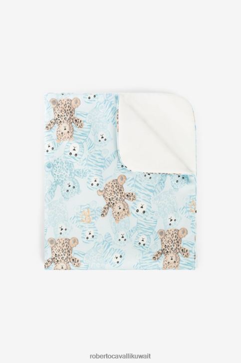 Roberto Cavalli أولاد ازرق فاتح بطانية بطبعة مونوغرام آر سي وتيدي بير مُكَمِّلات 4H40H1569