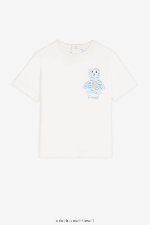 Roberto Cavalli أولاد بيانكو تي شيرت قطن بطبعة تيدي ملابس 4H40H1573