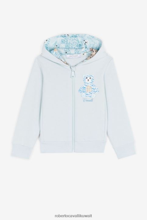 Roberto Cavalli أولاد ازرق فاتح هودي قطن بطبعة دمية دب ملابس 4H40H1574