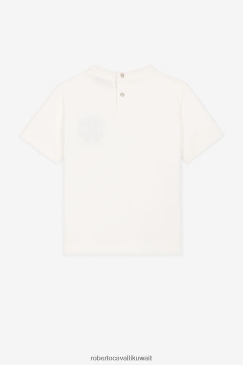 Roberto Cavalli أولاد بيانكو تيشيرت قطن بطبعة دب ملابس 4H40H1575