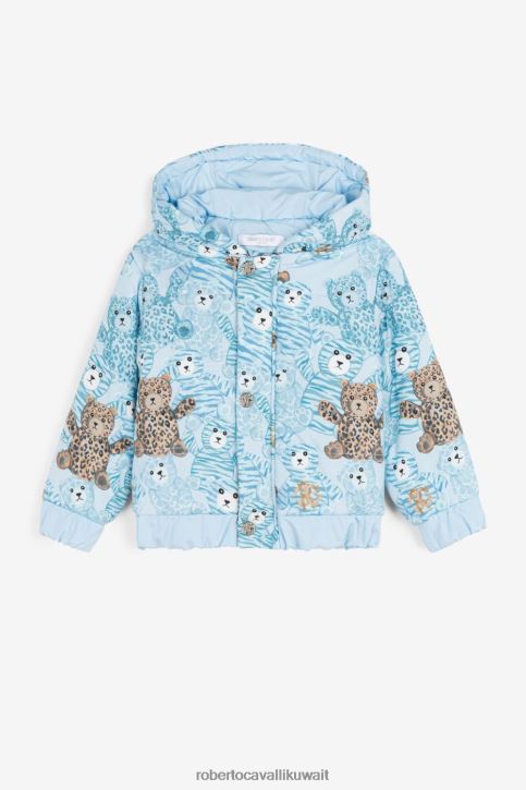 Roberto Cavalli أولاد ازرق فاتح معطف مبطن بطبعة دمية دب ملابس 4H40H1577