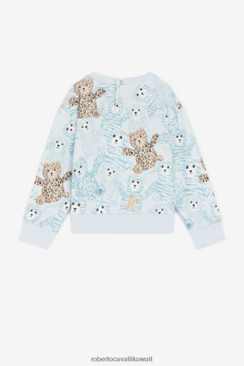 Roberto Cavalli أولاد ازرق فاتح معطف مبطن بطبعة دمية دب ملابس 4H40H1577