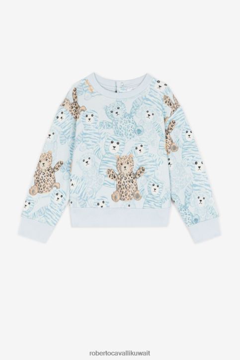 Roberto Cavalli أولاد ازرق فاتح كنزة قطنية بطبعة دمية دب ملابس 4H40H1578