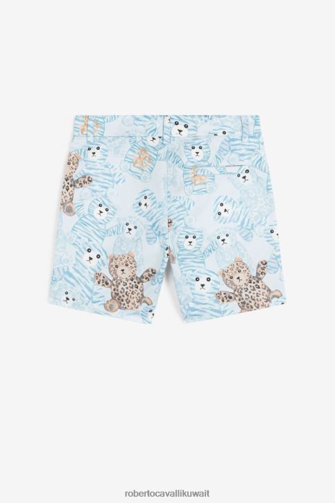 Roberto Cavalli أولاد ازرق فاتح كنزة قطنية بطبعة دمية دب ملابس 4H40H1578