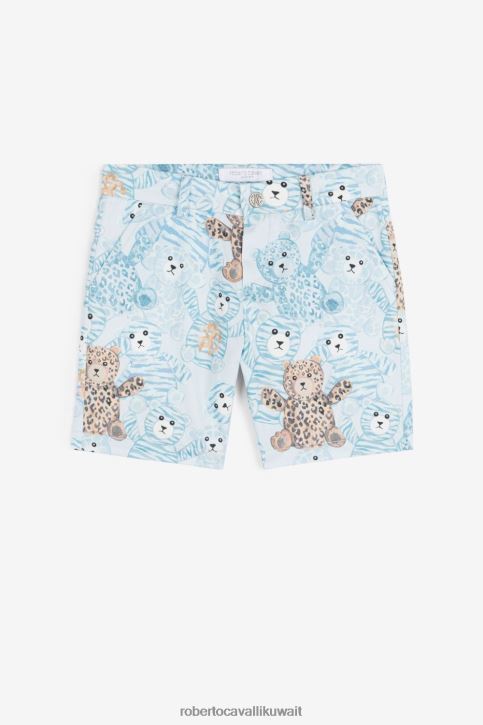 Roberto Cavalli أولاد ازرق فاتح شورت قطن بطبعة دمية دب ملابس 4H40H1579