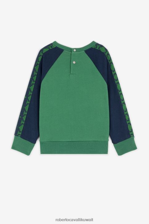 Roberto Cavalli أولاد أزرق أخضر معطف مبطن بطبعة مونوغرام ملابس 4H40H1581