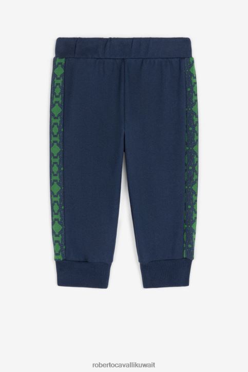 Roberto Cavalli أولاد الأزرق الداكن بنطال رياضي بتطريز مونوغرام ملابس 4H40H1584