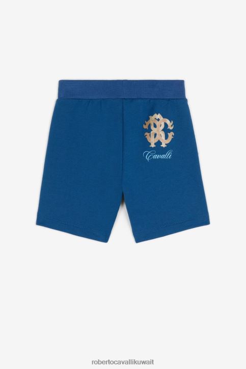 Roberto Cavalli أولاد أزرق هودي قطن بطبعة دمية دب ملابس 4H40H1587