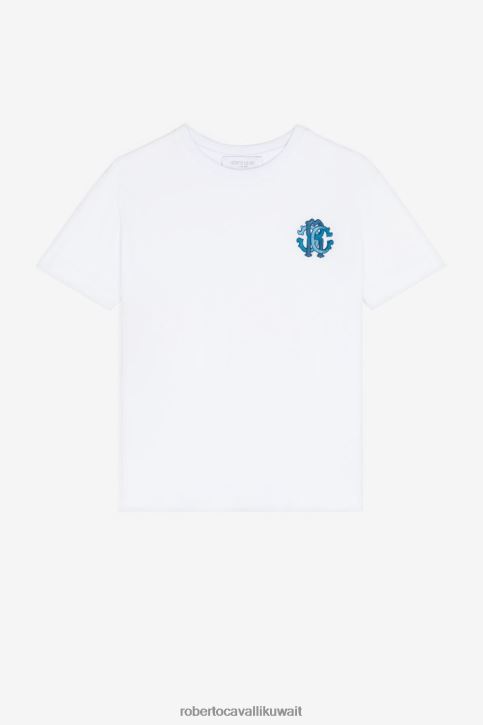 Roberto Cavalli أولاد قبالة الأبيض تيشيرت بتطريز مونوغرام ملابس 4H40H1589