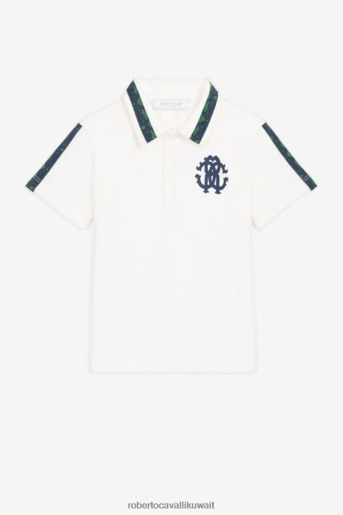 Roberto Cavalli أولاد بيانكو قميص بولو بطبعة مونوغرام ملابس 4H40H1590