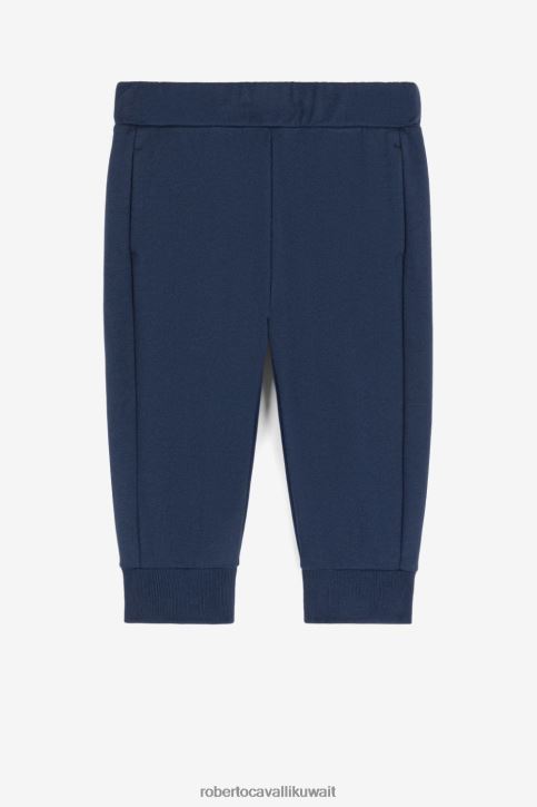 Roberto Cavalli أولاد الأزرق الداكن بنطال رياضي من القطن بتطريز مونوغرام ملابس 4H40H1593