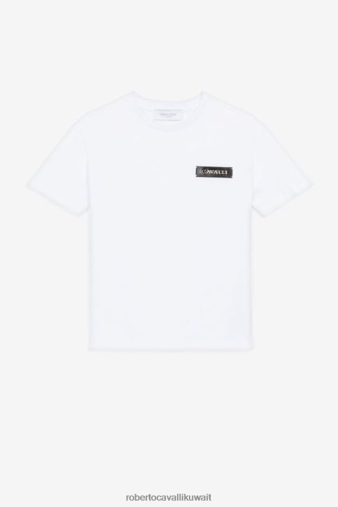 Roberto Cavalli أولاد قبالة الأبيض تيشيرت قطن ببروش شعار الماركة ملابس 4H40H1594