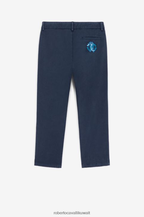 Roberto Cavalli أولاد الأزرق الداكن قميص قطني بطبعة مونوغرام ملابس 4H40H1598