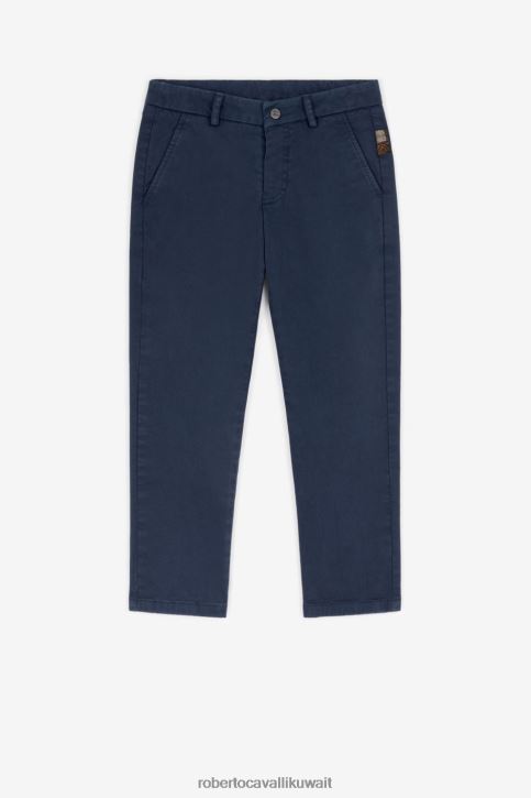 Roberto Cavalli أولاد الأزرق الداكن آر سي بنطال قطني مطرز بشعار الماركة ملابس 4H40H1599