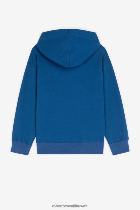 Roberto Cavalli أولاد الأزرق الداكن آر سي بنطال قطني مطرز بشعار الماركة ملابس 4H40H1599