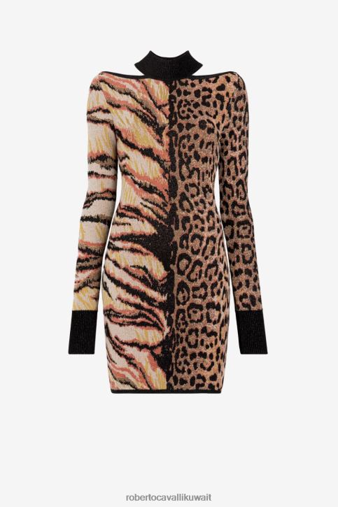 Roberto Cavalli نحيف متعدد الألوان فستان قصير من الجاكار على شكل حيوانات ملابس 4H40H16