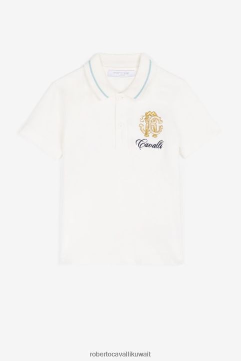 Roberto Cavalli أولاد بيانكو قميص بولو مطرز مونوغرام ملابس 4H40H1601