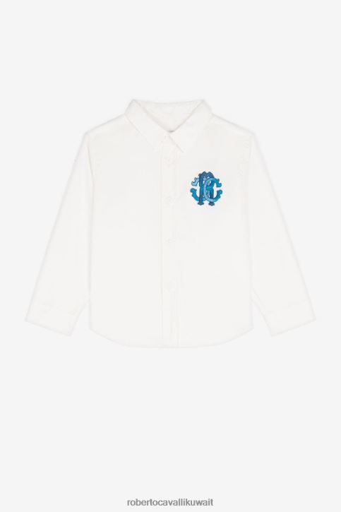 Roberto Cavalli أولاد بيانكو قميص قطني بطبعة مونوغرام ملابس 4H40H1603