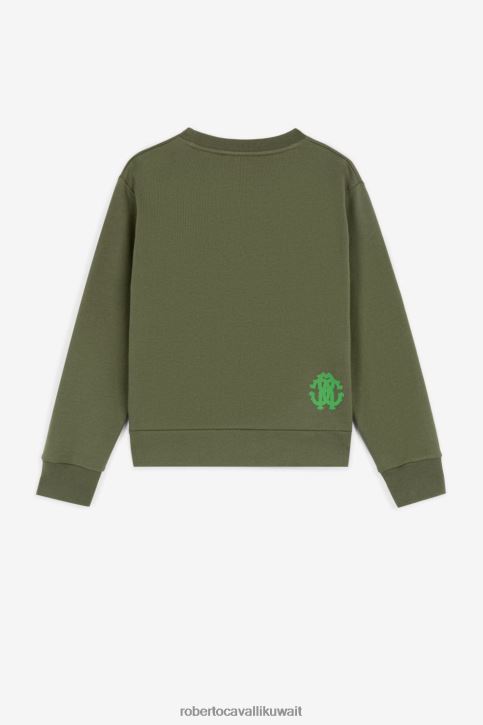 Roberto Cavalli أولاد البصرية الأبيض قميص قطني بطبعة مونوغرام ملابس 4H40H1604