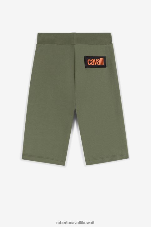 Roberto Cavalli أولاد الأخضر العسكري كنزة قطن بطبعة نمر ملابس 4H40H1605