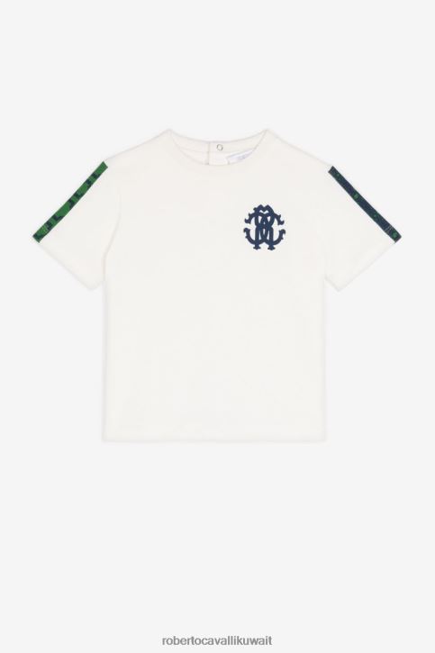 Roberto Cavalli أولاد بيانكو تيشيرت بطبعة مونوغرام ملابس 4H40H1607