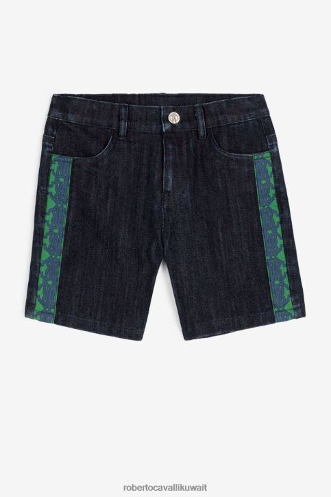 Roberto Cavalli أولاد أزرق غامق آر سي شورت جينز بطبعة مونوغرام ملابس 4H40H1612