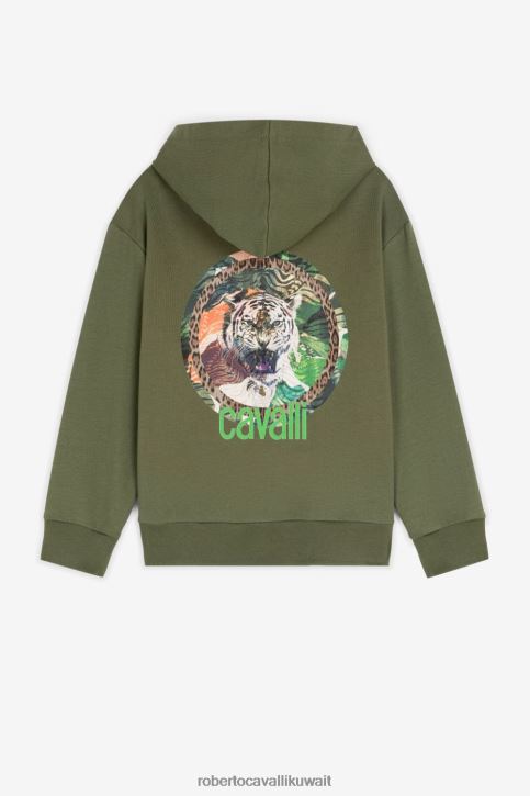 Roberto Cavalli أولاد مزيج رمادي غامق هودي بطبعة كولاج ملابس 4H40H1617