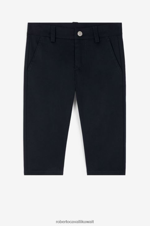 Roberto Cavalli أولاد أزرق غامق آر سي بنطال قطني مطرز بشعار الماركة ملابس 4H40H1620