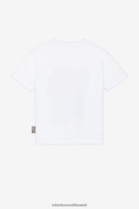 Roberto Cavalli أولاد قبالة الأبيض قميص بولو بشارة شعار الماركة ملابس 4H40H1621