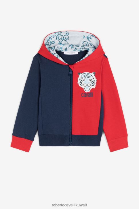 Roberto Cavalli أولاد يشب / نيلي هودي قطن بطبعة نمر ملابس 4H40H1623