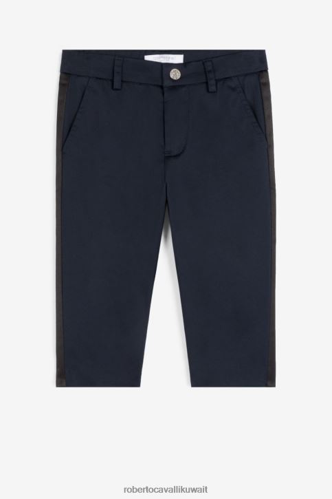 Roberto Cavalli أولاد أزرق آر سي بنطال قطني مطرز بشعار الماركة ملابس 4H40H1626