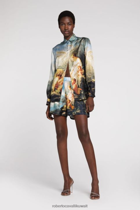 Roberto Cavalli نحيف متعدد الألوان سترة جاكار قصيرة بشعار الماركة ملابس 4H40H162