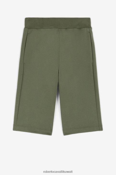 Roberto Cavalli أولاد الأخضر العسكري بنطال قطن بطبعة مونوغرام ملابس 4H40H1631