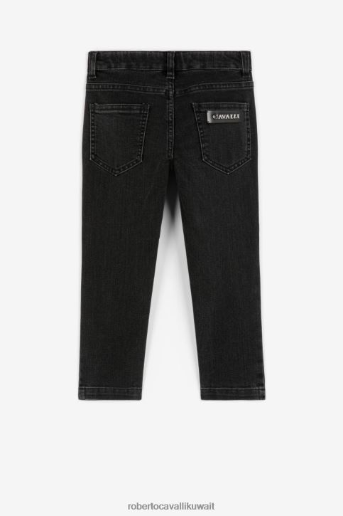 Roberto Cavalli أولاد الأخضر العسكري بنطال قطن بطبعة مونوغرام ملابس 4H40H1631