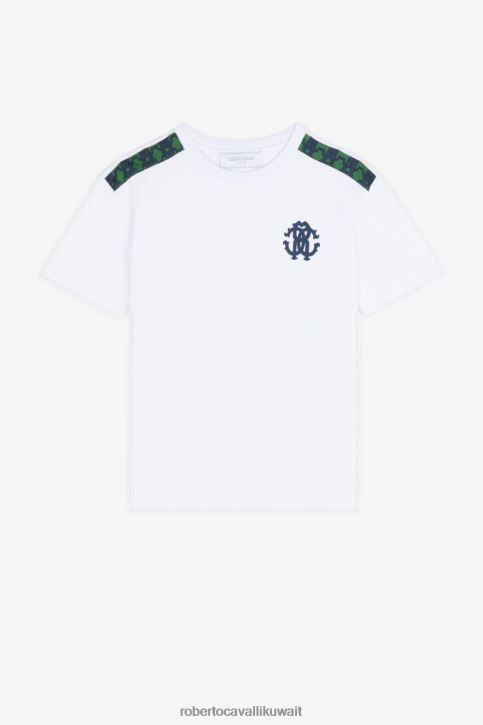 Roberto Cavalli أولاد قبالة الأبيض تيشيرت من القطن بطبعة مونوغرام ملابس 4H40H1633