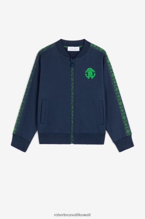 Roberto Cavalli أولاد أسود / عسكري جاكيت رياضي بطبعة مونوغرام ملابس 4H40H1634