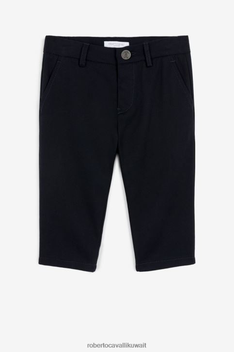 Roberto Cavalli أولاد الأزرق الداكن آر سي بنطال مطرز بنقش مونوغرام ملابس 4H40H1635