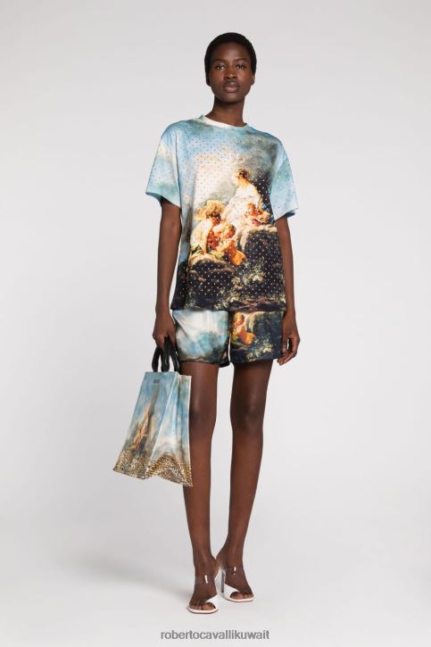 Roberto Cavalli نحيف متعدد الألوان قميص حرير بطبعة رسم ملابس 4H40H163