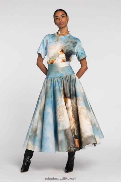 Roberto Cavalli نحيف متعدد الألوان تي شيرت بطباعة لوحة كريستالية ملابس 4H40H164