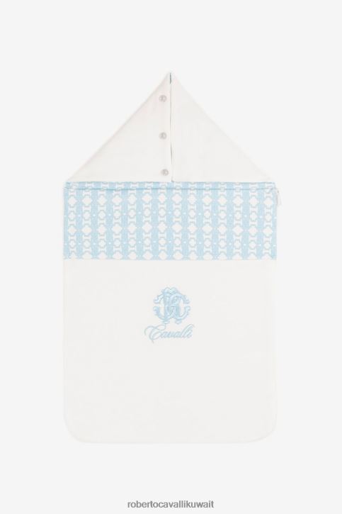 Roberto Cavalli أولاد ازرق فاتح حقيبة نوم من القطن بطبعة مونوغرام مُكَمِّلات 4H40H1659