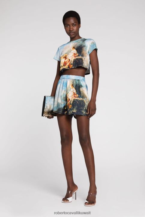 Roberto Cavalli نحيف متعدد الألوان تي شيرت قطن بطبعة رسم ملابس 4H40H165