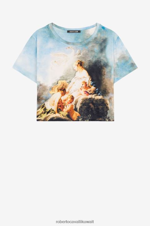 Roberto Cavalli نحيف متعدد الألوان تي شيرت قصير بطبعة طلاء ملابس 4H40H166