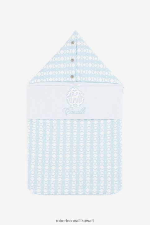 Roberto Cavalli أولاد ازرق فاتح عش أطفال مصنوع من القطن بطبعة مونوغرام مُكَمِّلات 4H40H1668